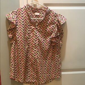 Chevron Ruffle Sleeve Top - Pink and Green